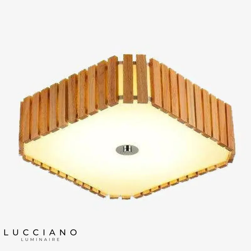 Rounded square wooden LED ceiling light