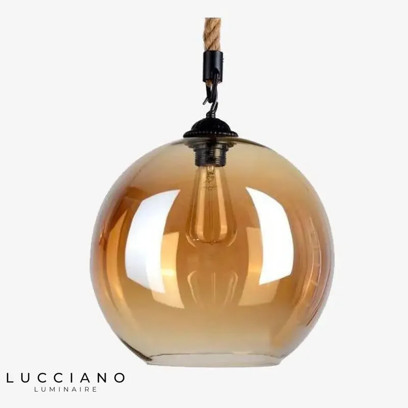 Amber glass sphere pendant light on rope