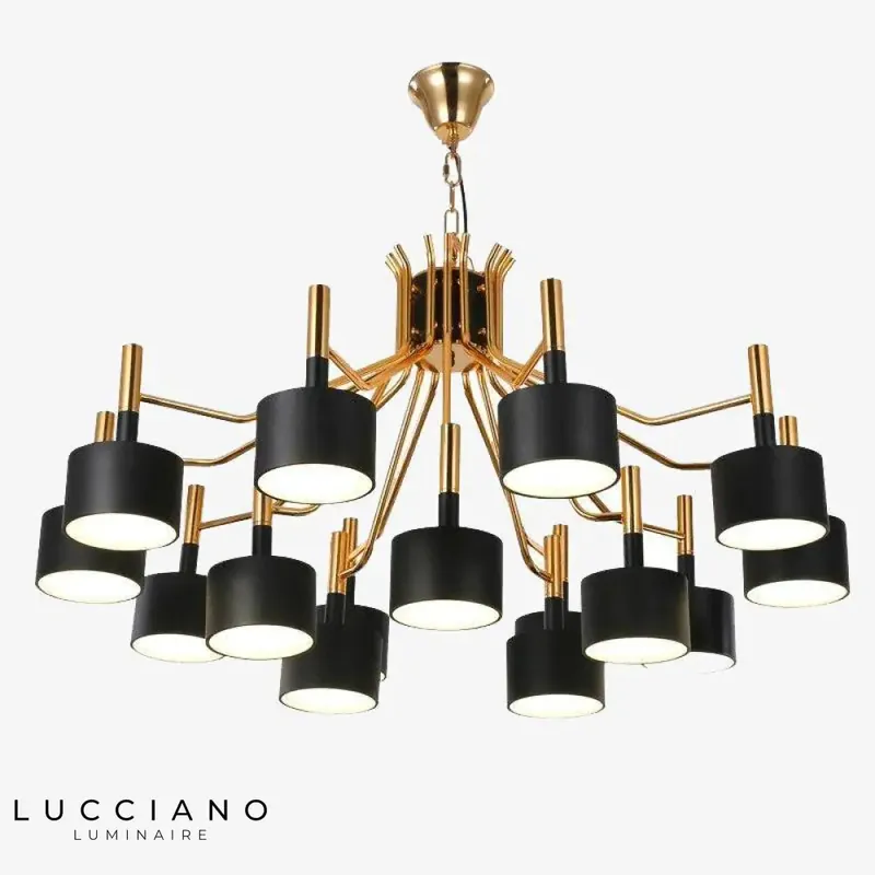 Gold LED chandelier with contrasting lights