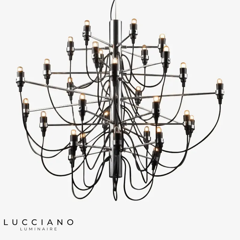 Vintage American black chrome chandelier