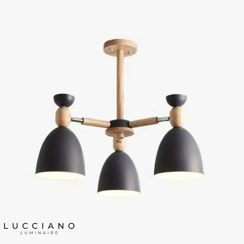 Wooden LED pendant light with rounded shades