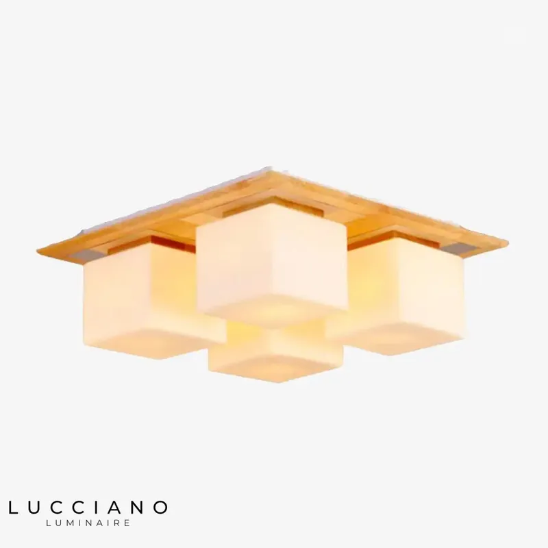 Design wooden suspension light with luminous rectangles