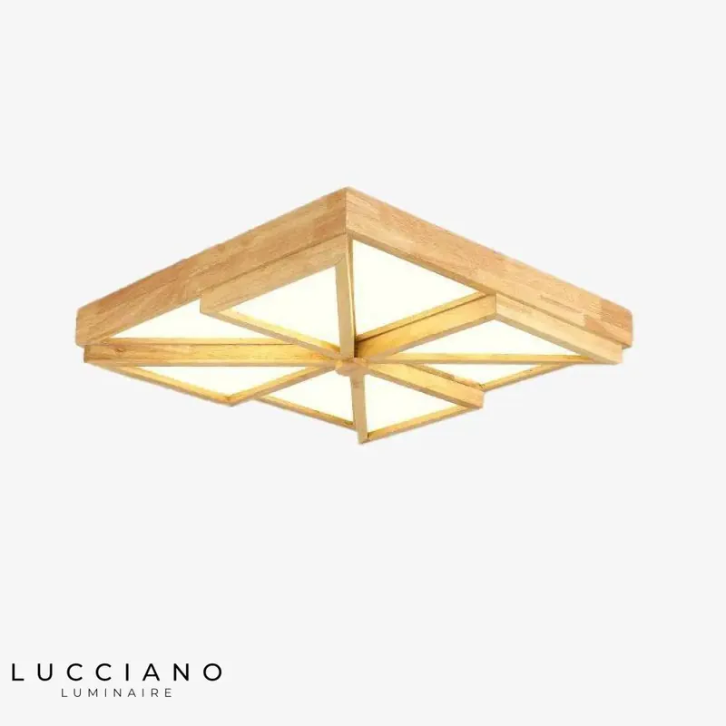 Square Wooden Ceiling Light with Triangles