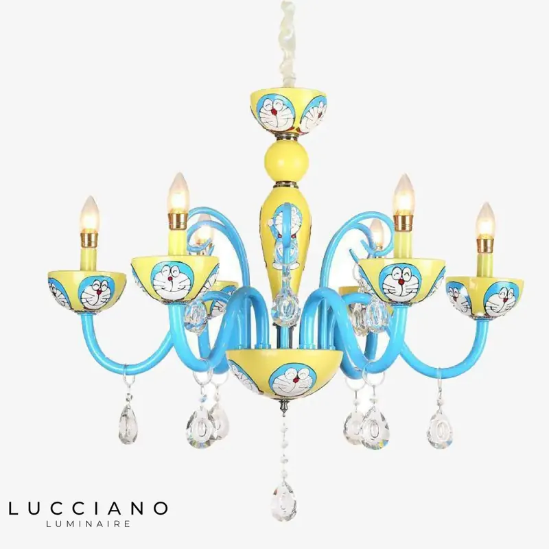 Blue and yellow cat LED chandelier