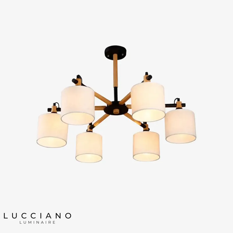 Wooden chandelier with fabric shade