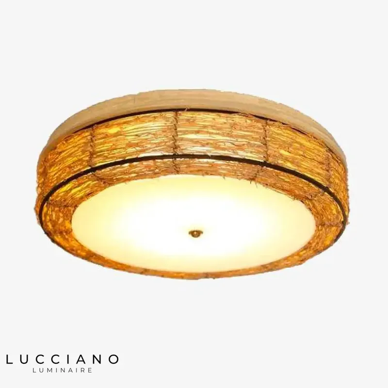 Round Wicker Rattan LED Ceiling Light
