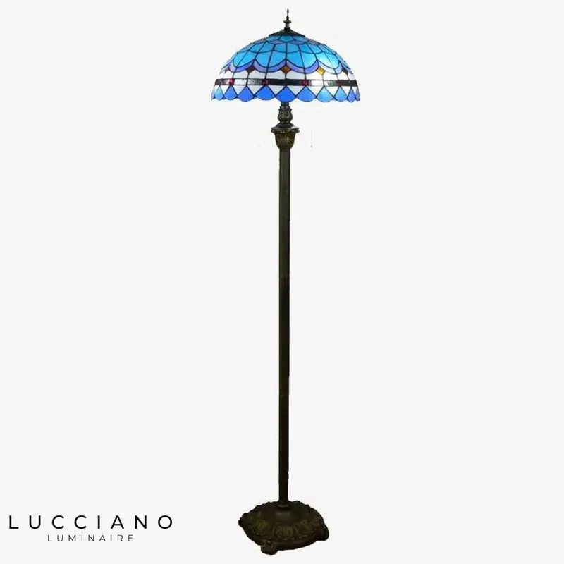 Tiffany Mediterranean Blue Stained Glass Floor Lamp