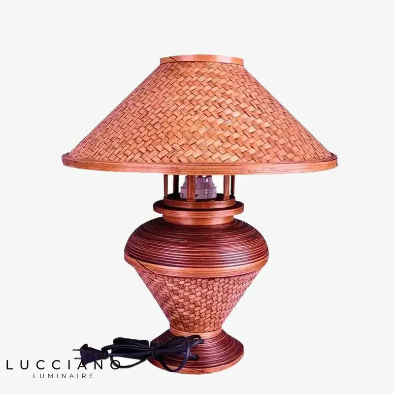 Vintage Red Bamboo Bedside Lamp