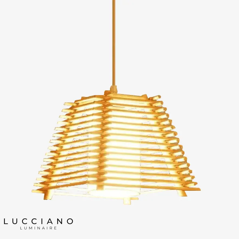 Conical cage wooden LED pendant light