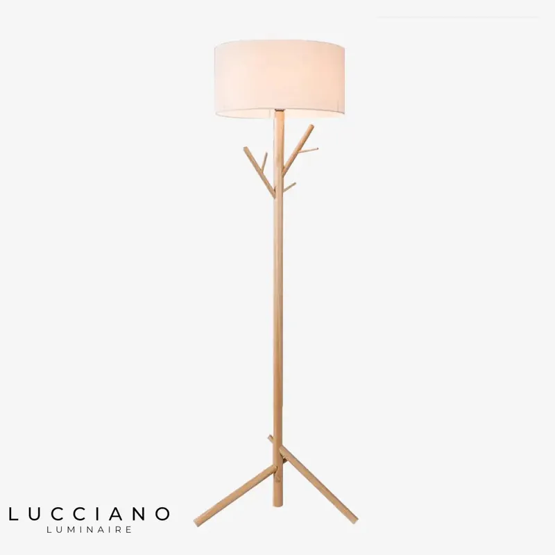 Tree-style floor lamp, fabric and wood