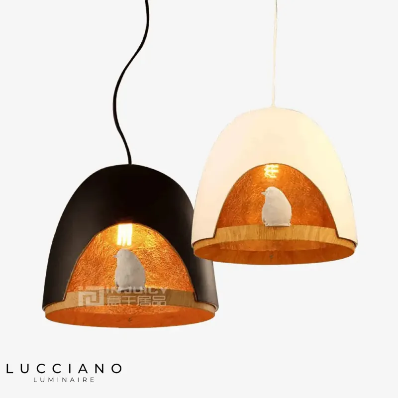 Bird's nest lamp in wood and resin