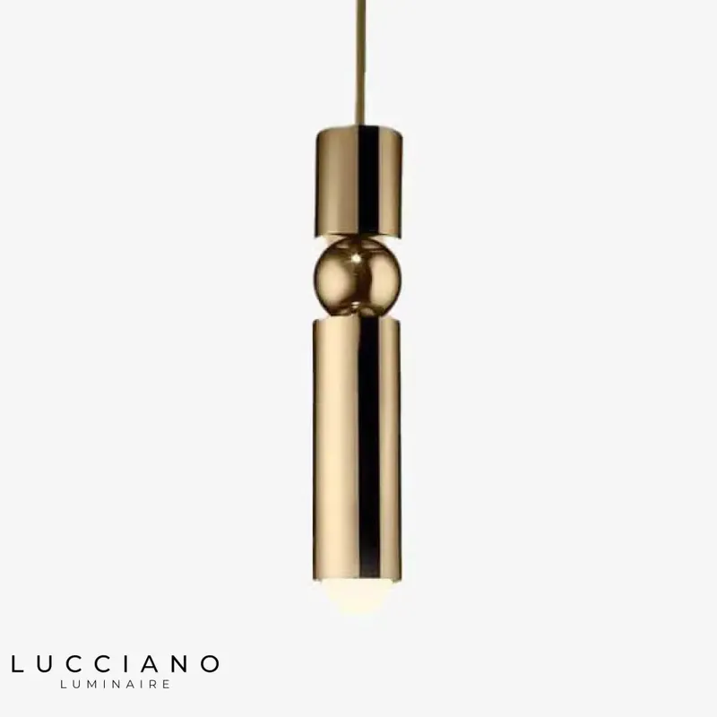 Gold tube LED pendant with ball