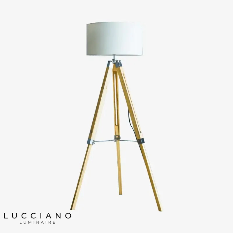 Adjustable wooden floor lamp with shade