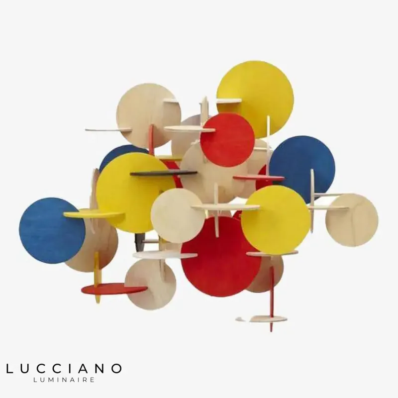 Designer multi-coloured wooden chandelier