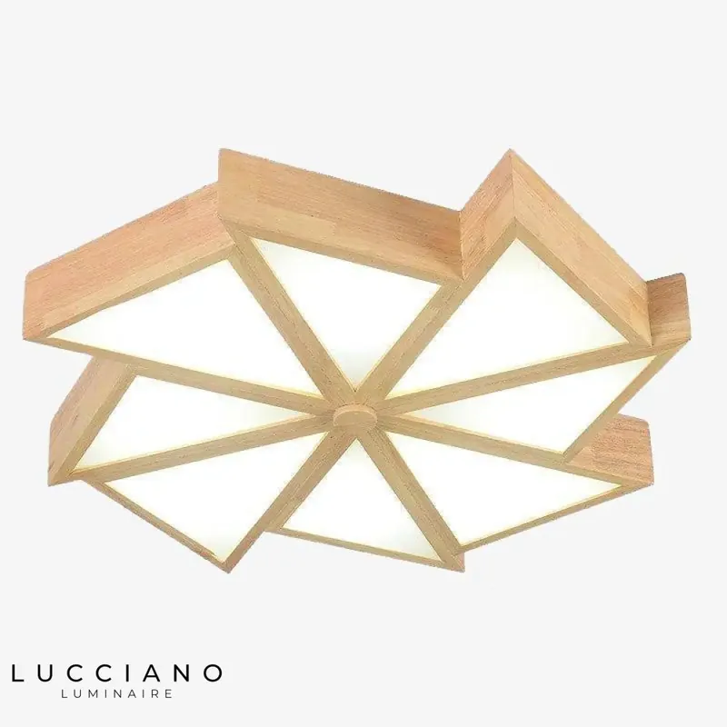Wooden LED ceiling light geometric triangles
