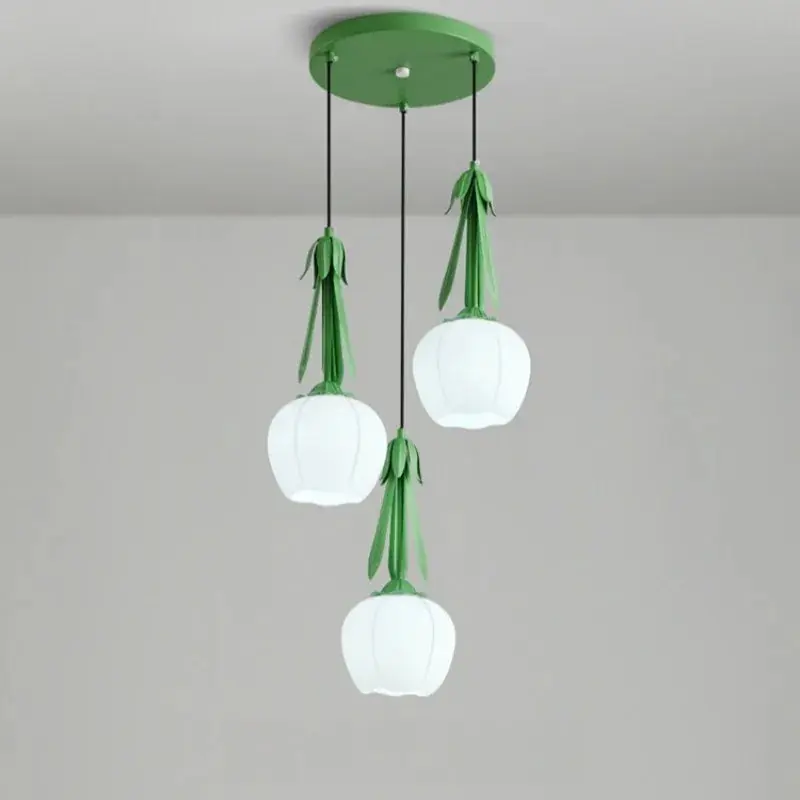 Art Deco glass chandelier with hanging floral shade