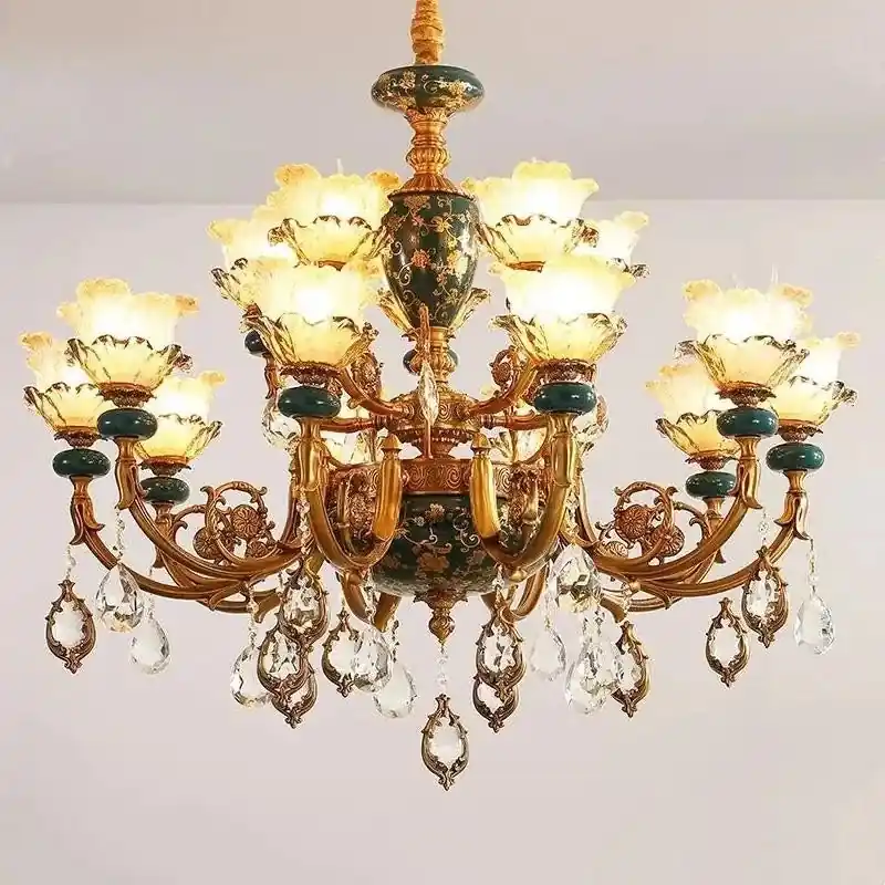 Ceramic chandelier with crystal lighting for interior decoration