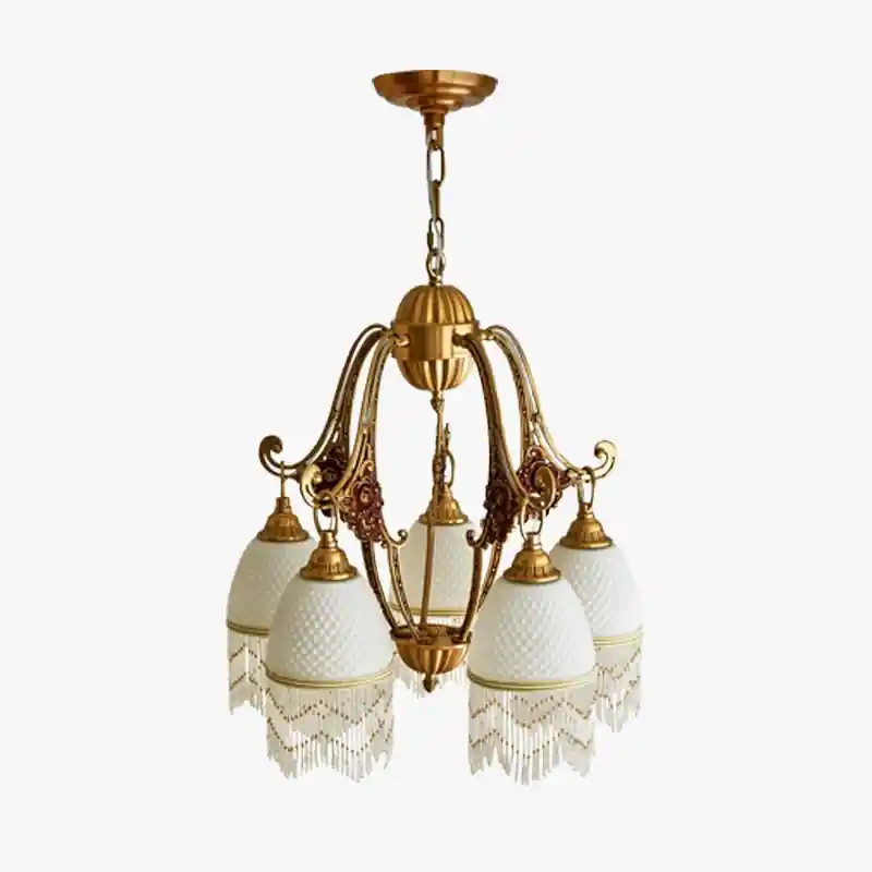 Retro copper chandelier with vintage medieval drops