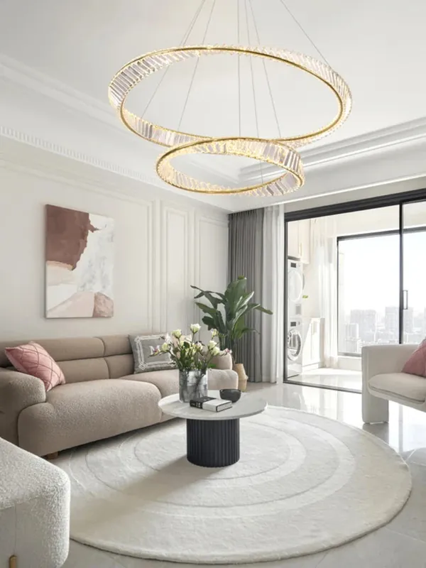 decorative circular crystal and stainless steel chandelier