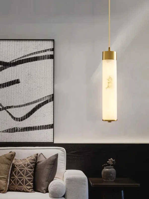 Natural marble and copper chandelier for minimalist modern decor