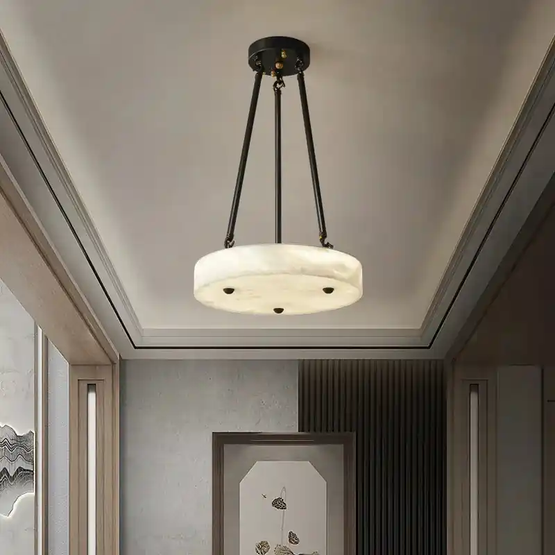 Retro LED minimalist modern design marble and copper chandelier