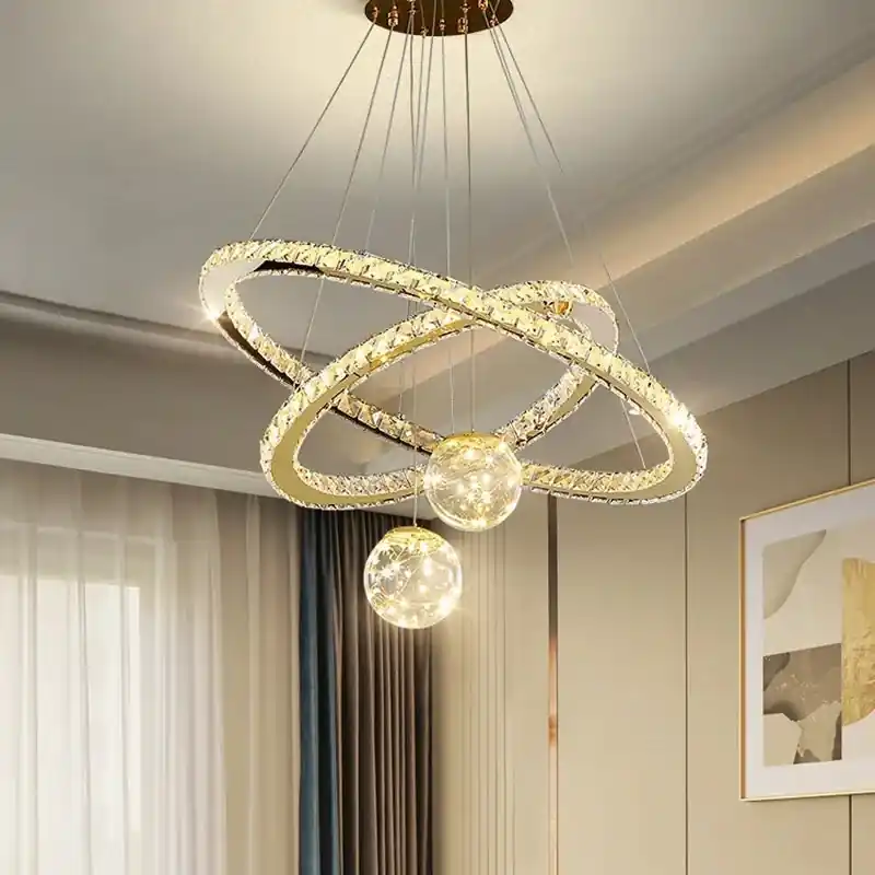 Modern LED Crystal Chandelier with Gold Star Finish