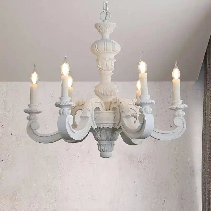Elegant retro carved wood and Murano glass chandelier