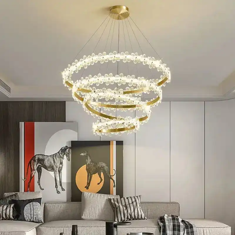Nordic style K9 crystal chandelier with petal ring and LED