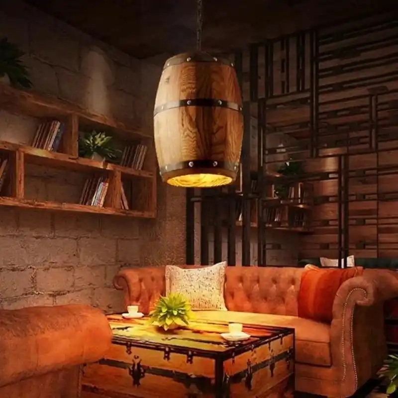 Vintage industrial wooden chandelier for bars and cafes, decorative