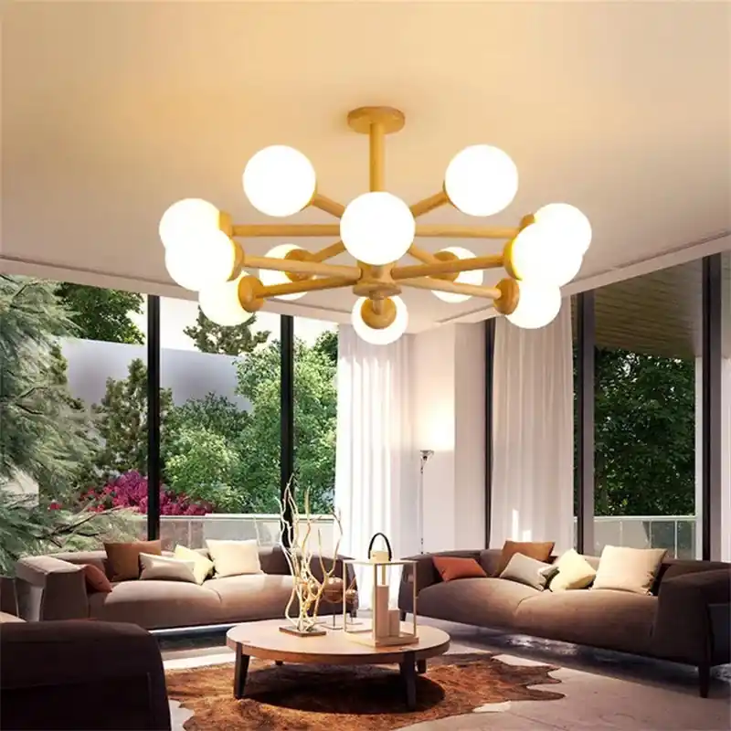 Japanese wooden chandelier with glass shade interior decoration