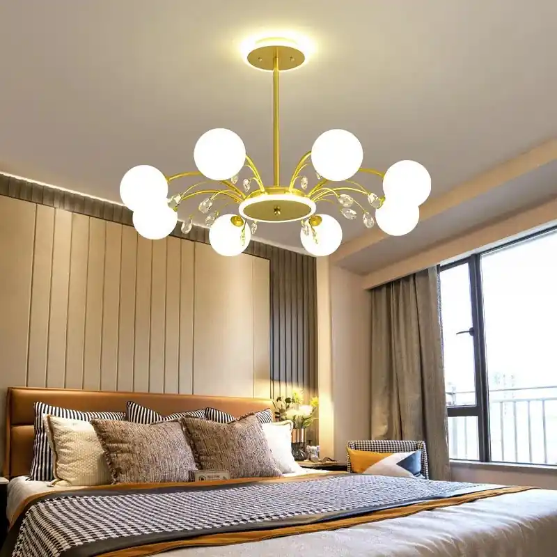 Modern glass chandelier with bright crystals for elegant lighting