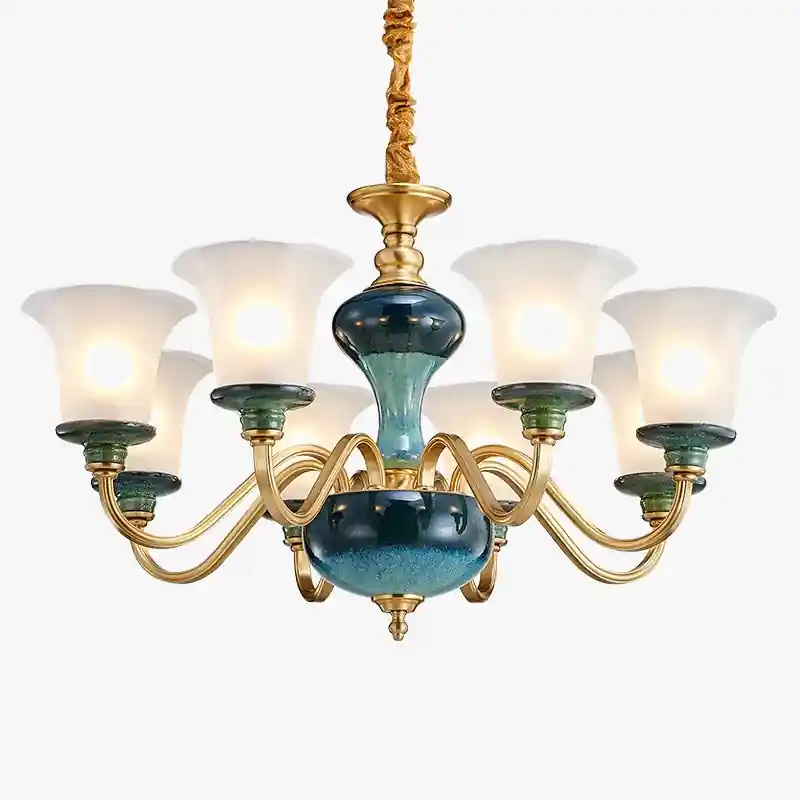 ceramic and copper chandelier for a modern and simple ambiance