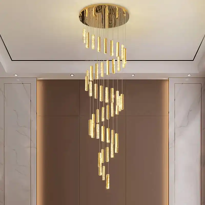 Gold LED crystal chandelier for elegant and refined interior lighting
