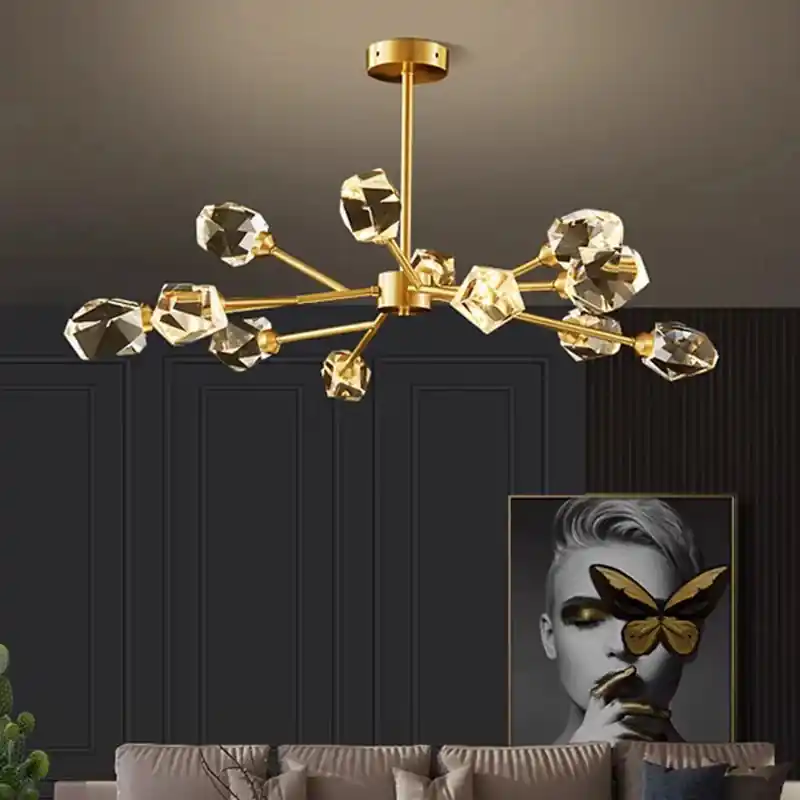 copper and crystal chandelier for an elegant atmosphere