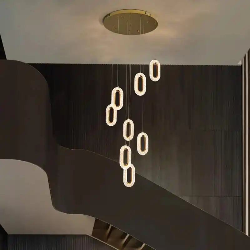 Modern gold chandelier for interior decoration, stairs, restaurant