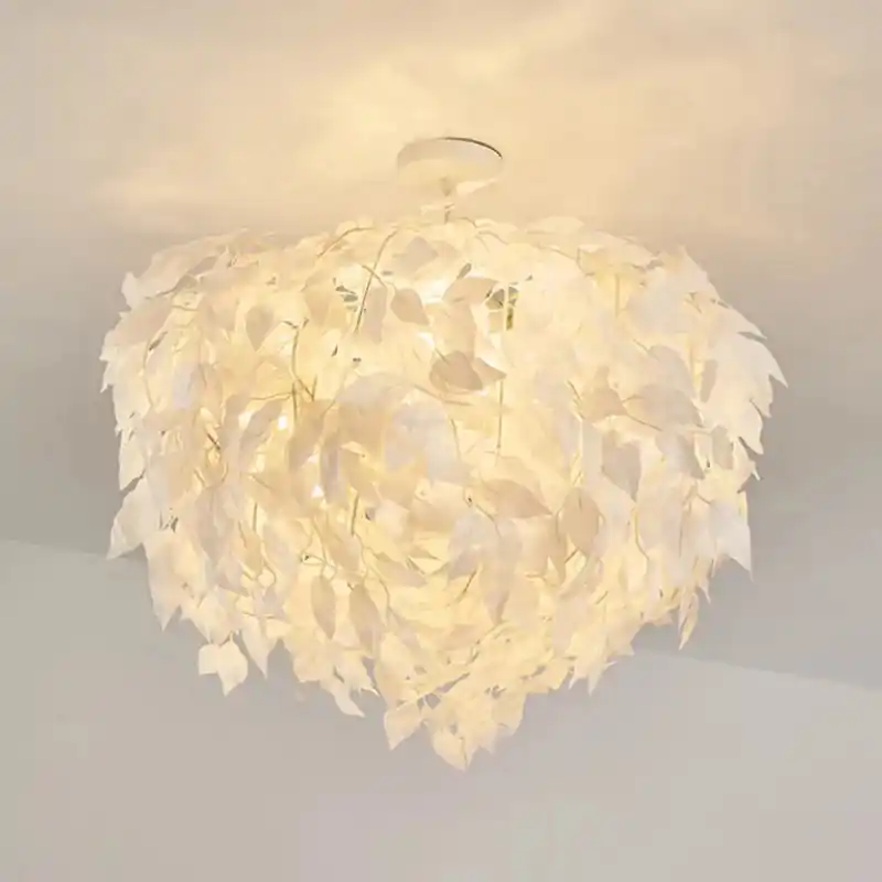 Plastic leaf chandelier for a romantic and decorative ambiance