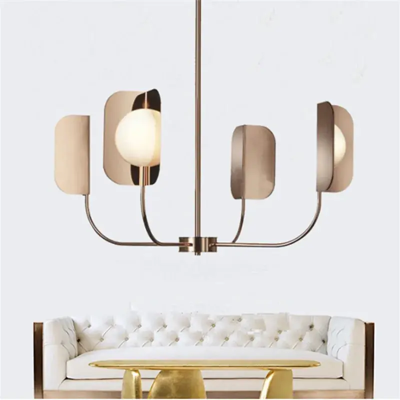 designer milky glass chandelier with metal leaves