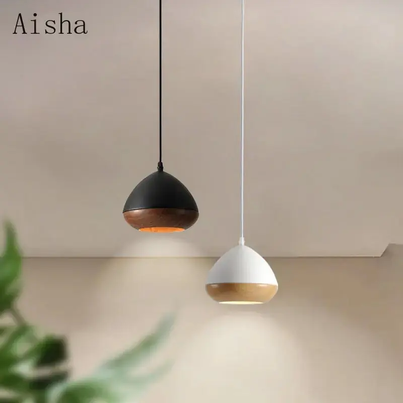 Wabi-sabi Japanese style iron chandelier Nordic walnut imitation