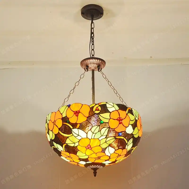 anti-European style chandelier with rich Tiffany glass flowers
