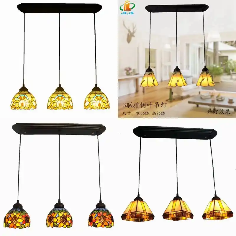 3-light Tiffany-style glass chandelier for antique decor