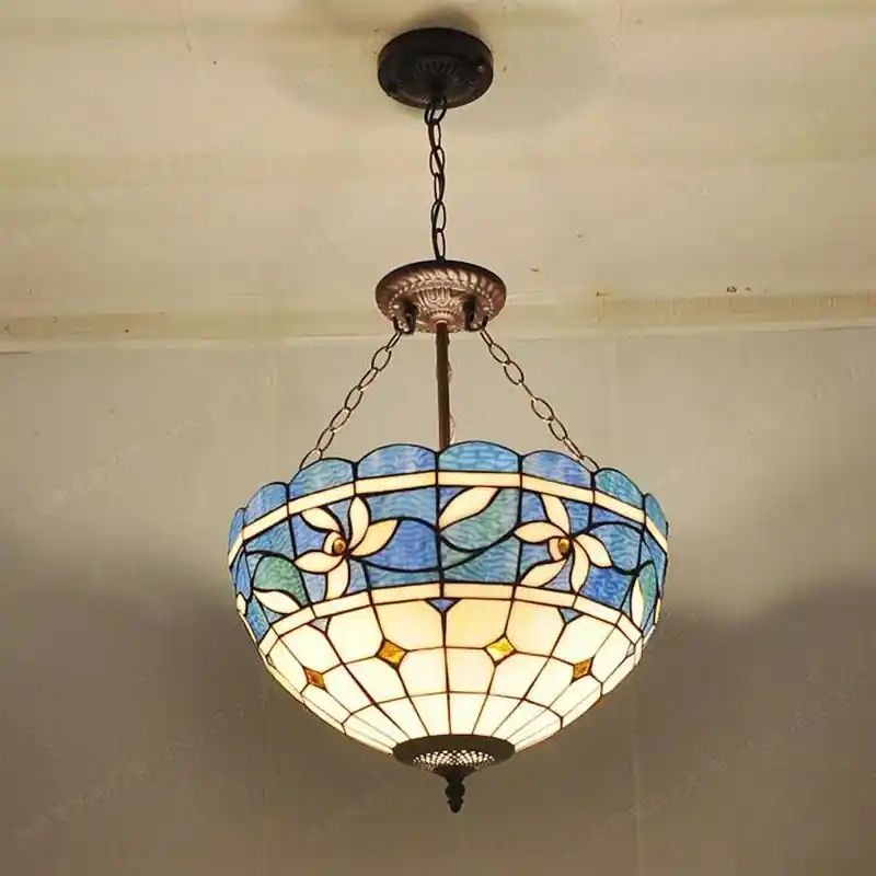 Tiffany retro glass chandelier for bar and restaurant
