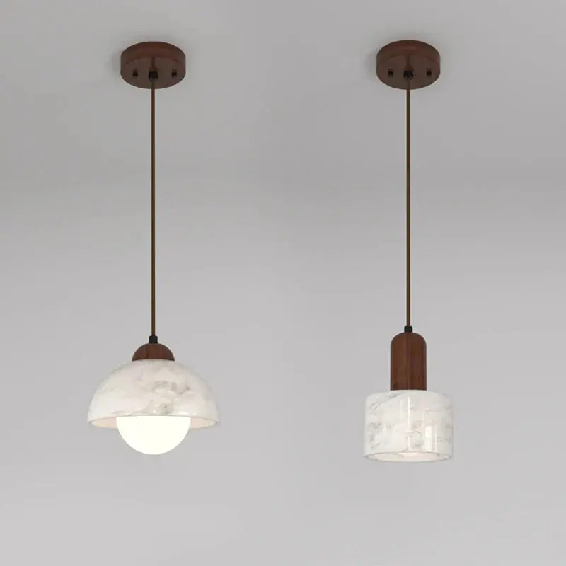 Wabi-sabi style vintage wooden chandelier with natural marble for interior decoration