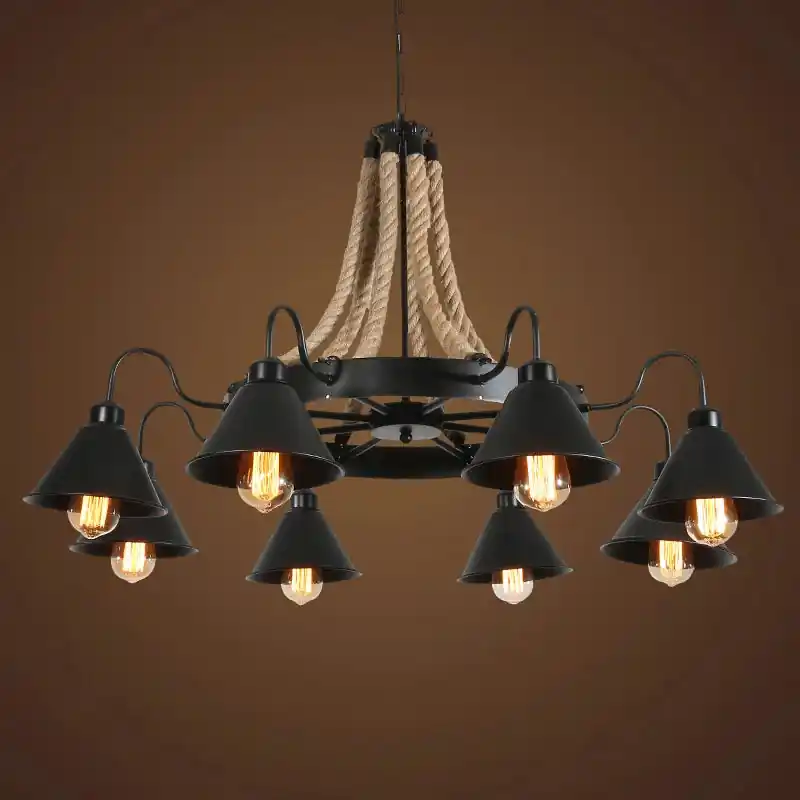 Vintage Industrial Wrought Iron Chandelier for Lofts and Cafes