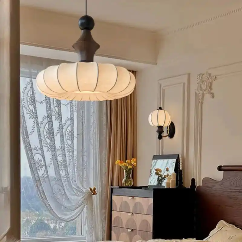 silk chandelier with light fabric shade