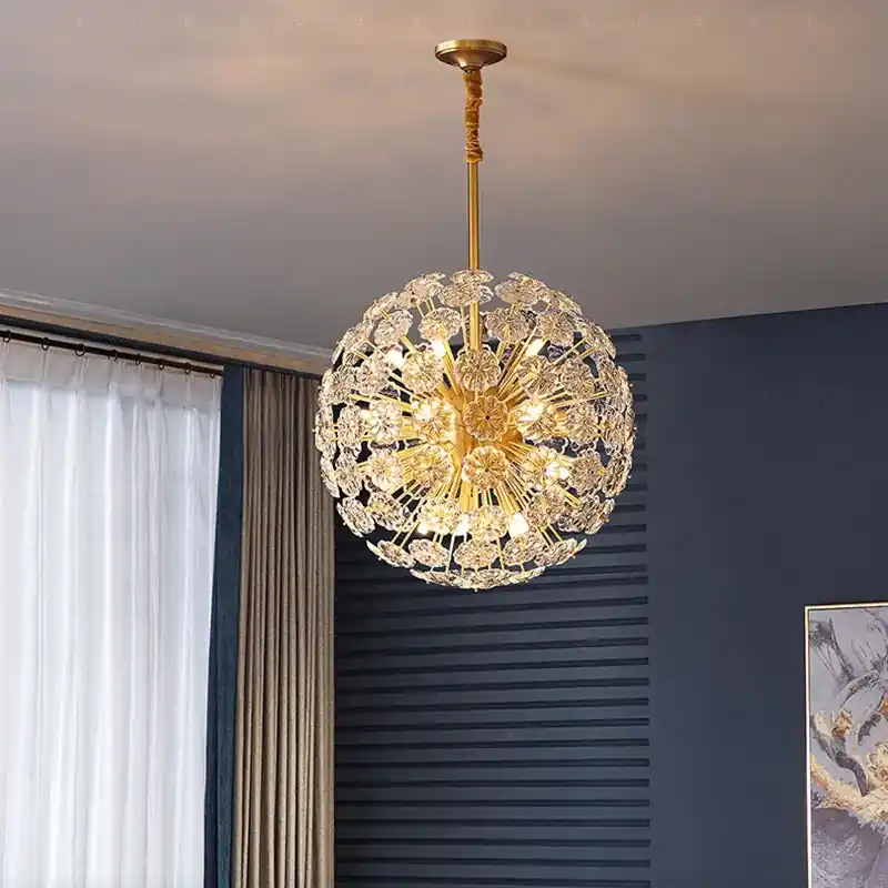 Round dandelion crystal copper pendant light