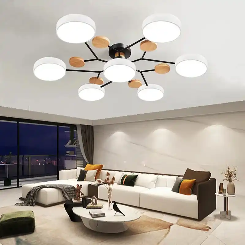 Nordic minimalist LED wooden chandelier for indoor lighting