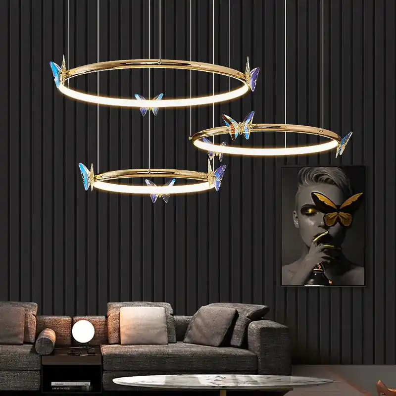 butterfly LED chandelier golden ring with adjustable cord careful packaging
