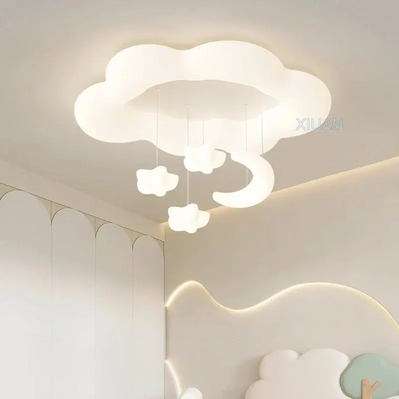 Creative White Cloud Moon Star Chandelier for Children