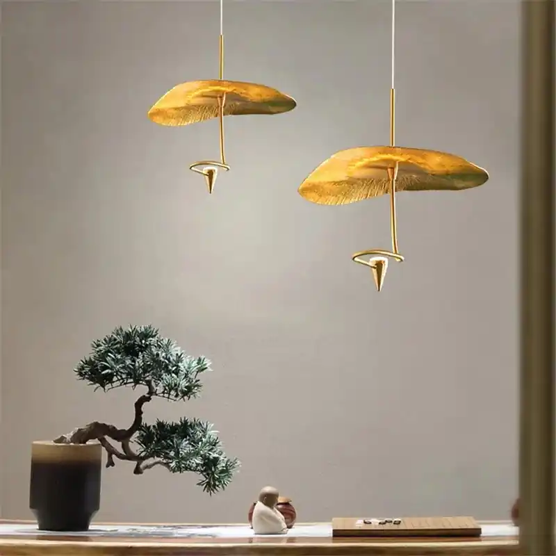 zen vintage gilded copper lotus leaf chandelier