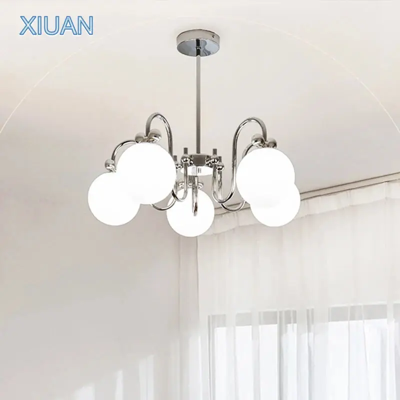 modern chrome chandelier with glass pendant